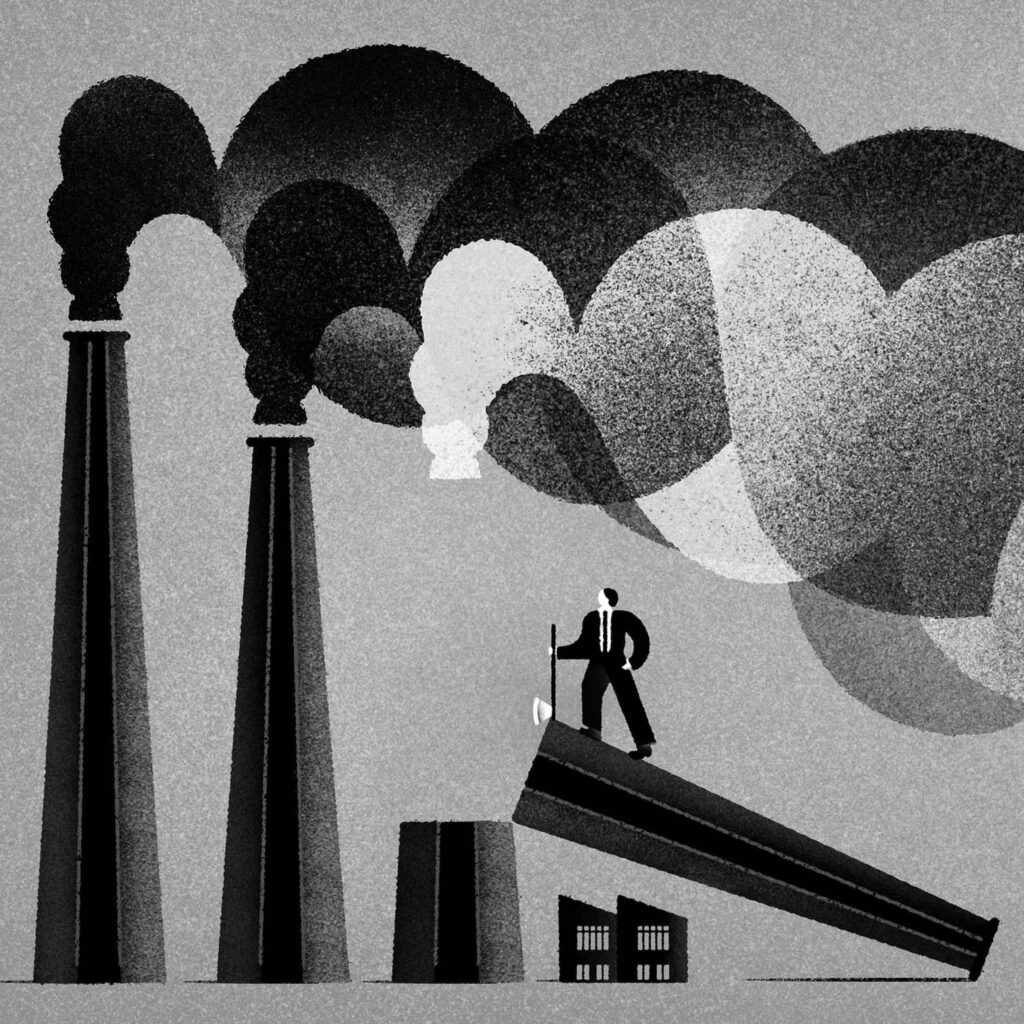 Illustration by Karsten Petrat for Donald Wright’s January | February 2025 review of “The Carbon Tax Question,” by Thomas F. Pedersen.