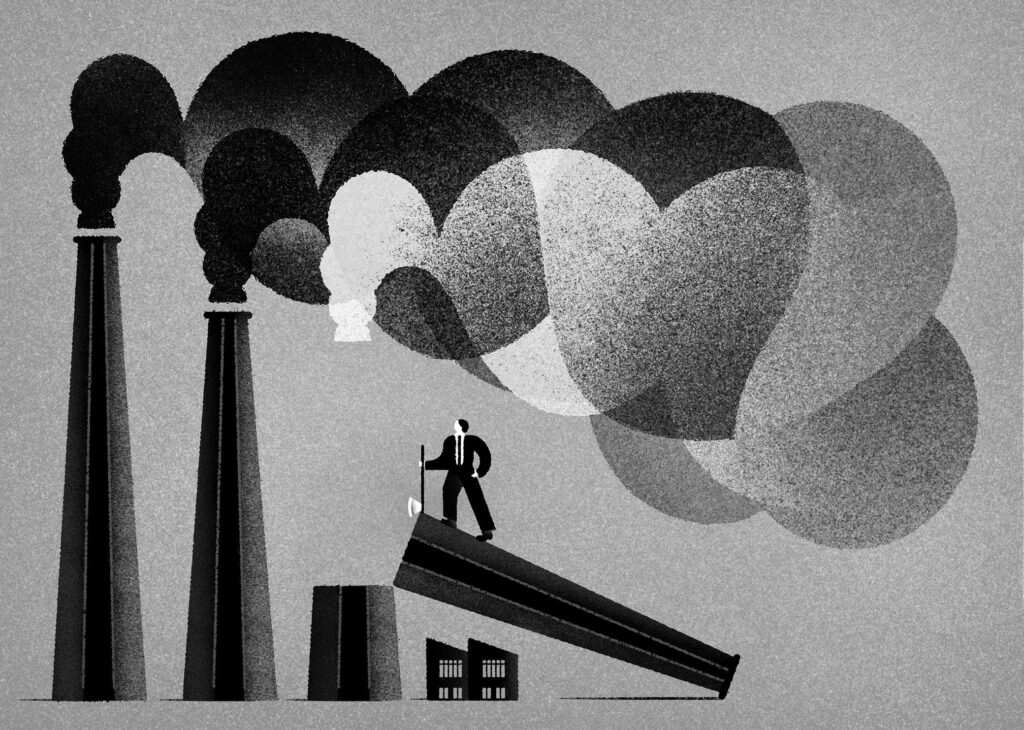 Illustration by Karsten Petrat for Donald Wright’s January | February 2025 review of “The Carbon Tax Question,” by Thomas F. Pedersen.