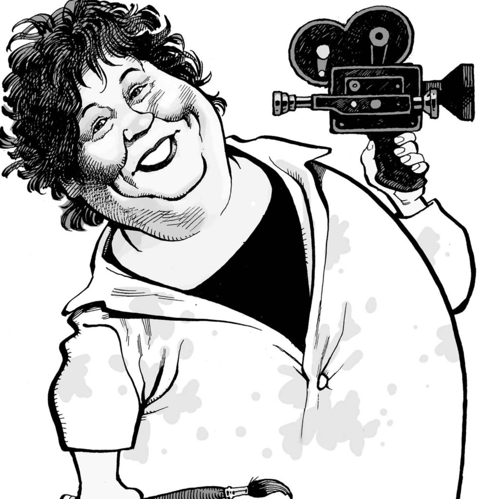 Illustration by David Parkins for Keith Garebian’s July/August 2025 review of “Joyce Wieland: Heart On” edited by Anne Grace and Georgiana Uhlyarik.