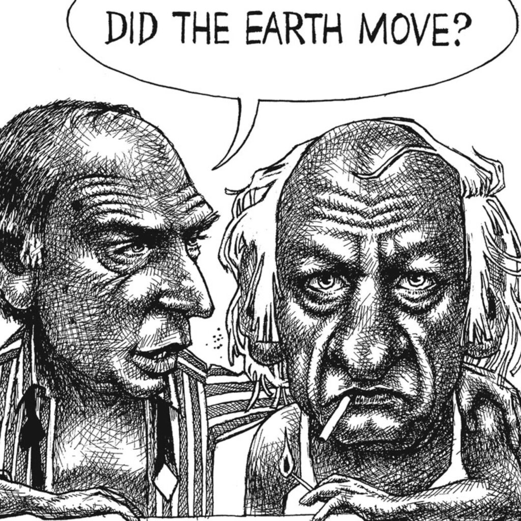 Illustration by Aislin for Graham Fraser’s November 2025 review of ‘Lévesque/Trudeau” by Jean- François Lisée and “Pierre Elliott Trudeau” by Guy Bouthillier.