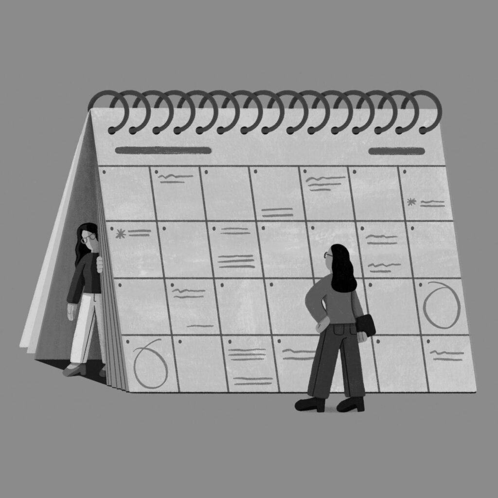 Illustration by Paige Stampatori for Marisa Grizenko’s November 2025 review of “Living Expenses” by Teri Vlassopoulos.