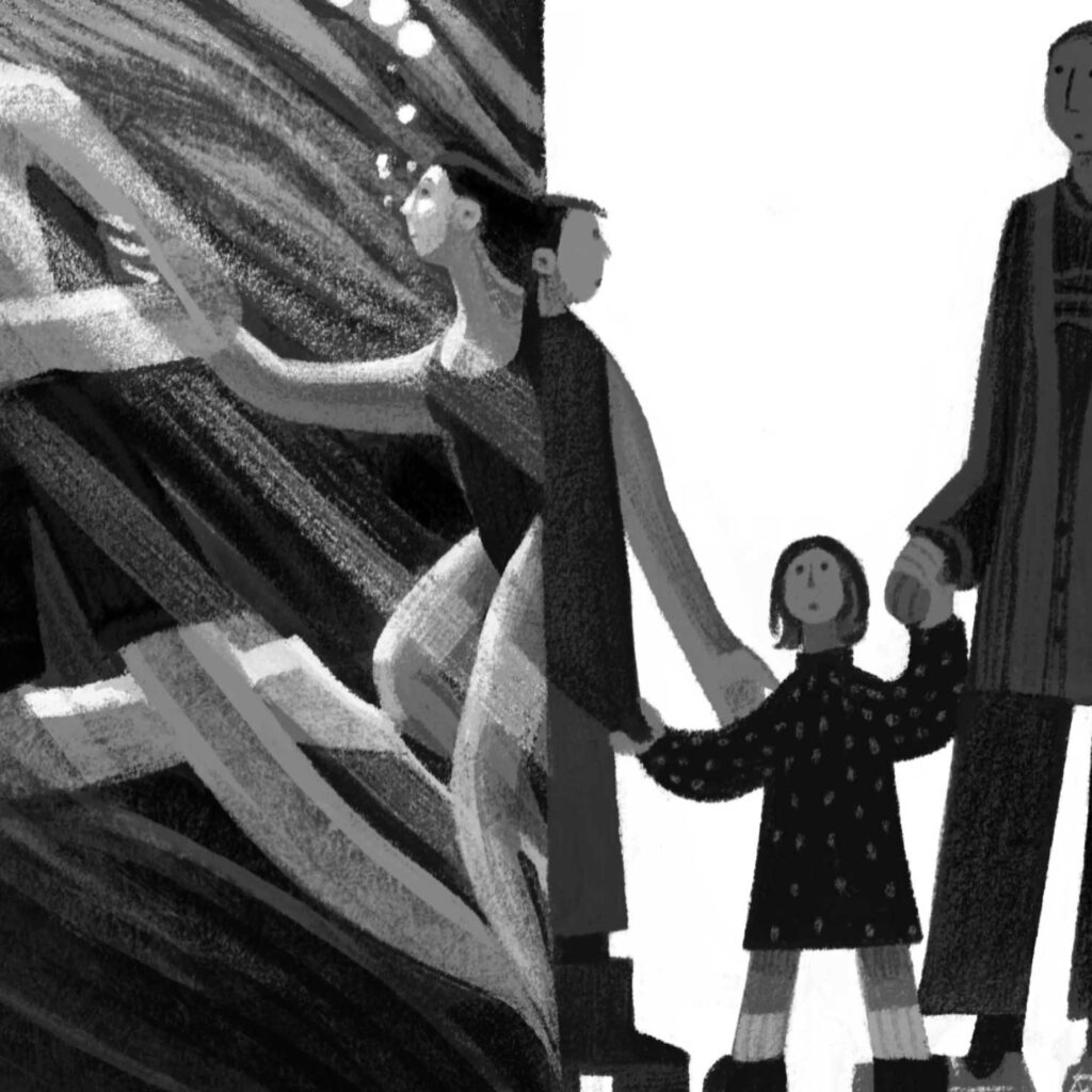 An illustration by Sarah Farquhar for Stacey May Fowles’s January-February 2026 review of “When Water Became Blue” by Anaïs Barbeau-Lavalette, translated by Rhonda Mullins.