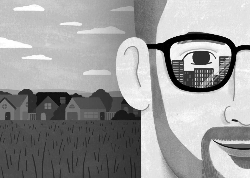 An illustration by Paige Stampatori for Graham Fraser’s January-February 2026 review of “Rue Duplessis” by Jean-Philippe Pleau.