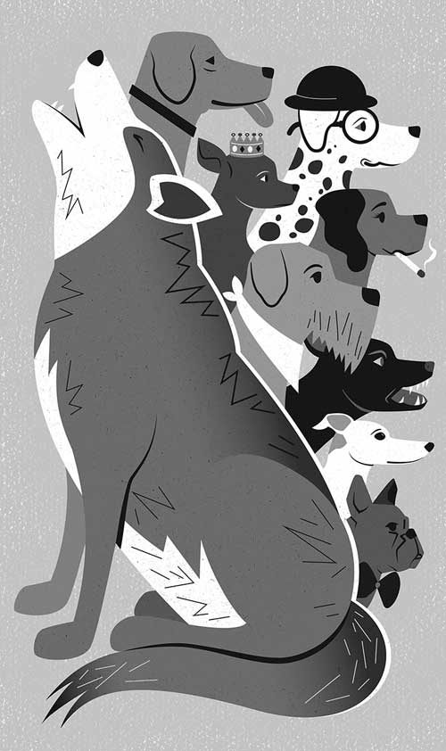 An illustration by Blair Kelly for Allan Hepburn’s March 2026 review of “Wolf, Moon, Dog” by Thomas Wharton.
