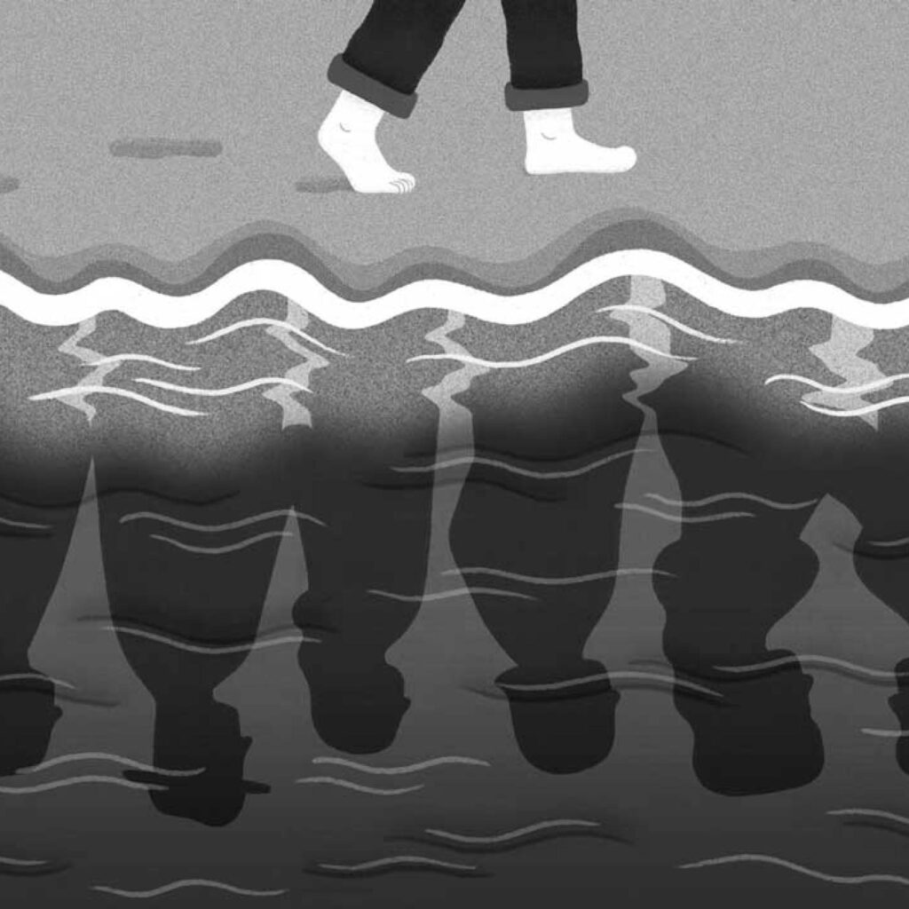 An illustration by Paige Stampatori for Sophia Ohler’s March 2026 review of “Together by the Sea” by Marie-Claire Blais.