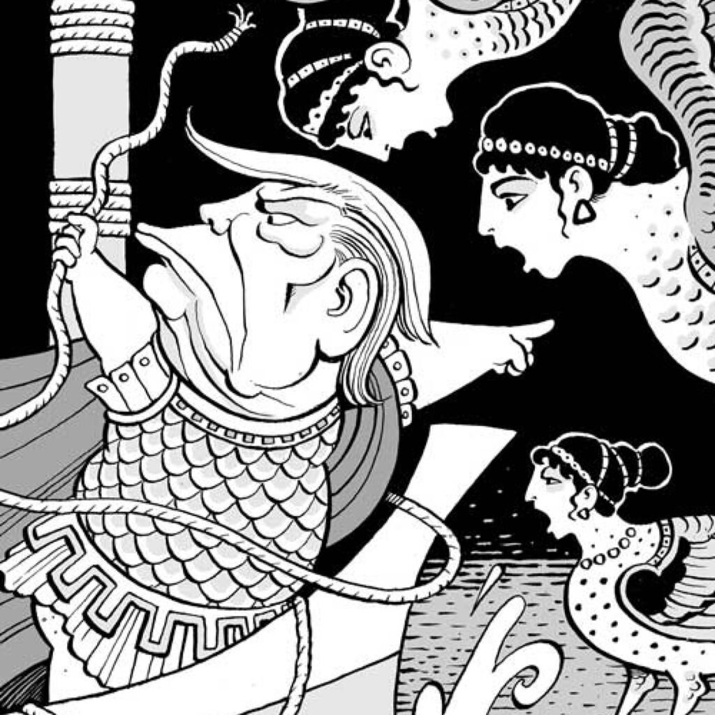 An illustration by David Parkins for Krzysztof Pelc’s March 2026 essay, “Ulysses Unbound.”