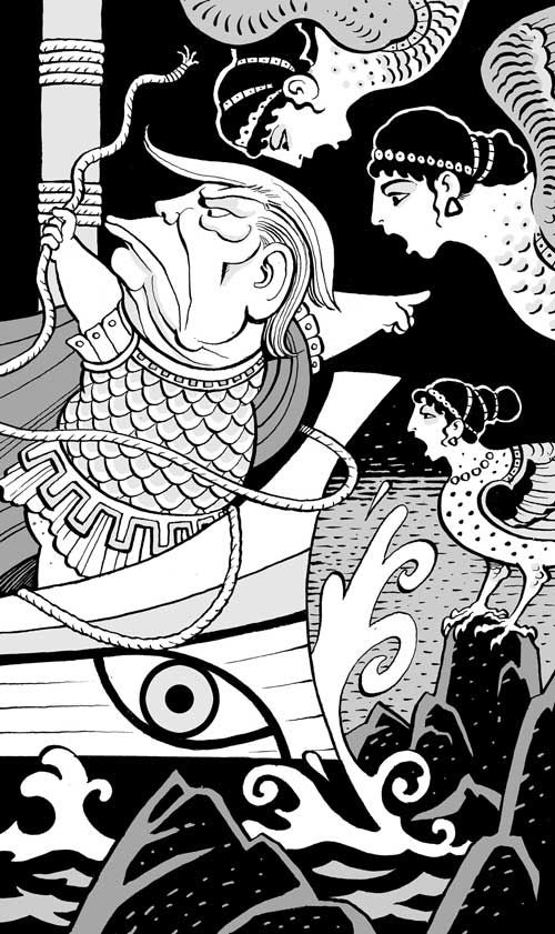 An illustration by David Parkins for Krzysztof Pelc’s March 2026 essay, “Ulysses Unbound.”