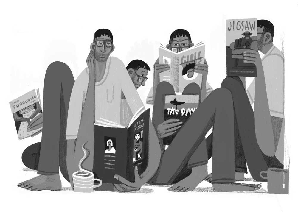 An illustration by Sarah Farquhar for Pasha Mallas’s April 2026 essay on M.A.C. Farrant.
