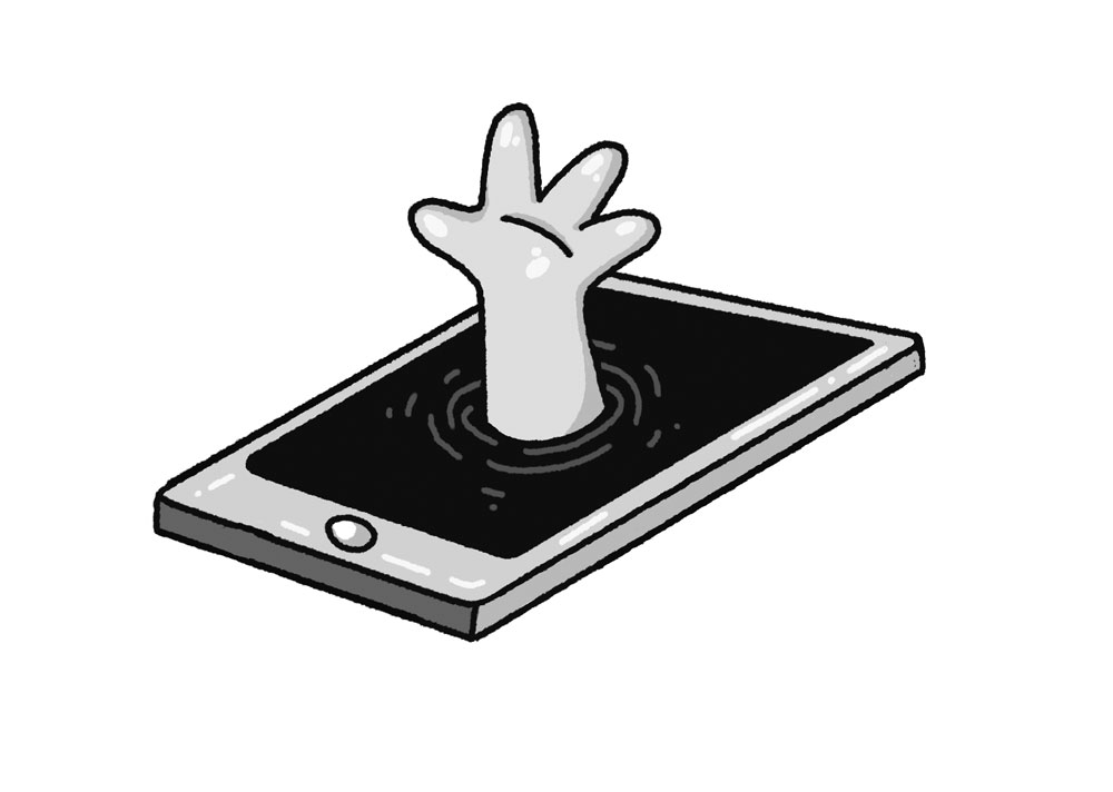 An illustration by Tessa Presta for Aaron Kreuter’s May 2026 reviews of “Enshittification: Why Everything Suddenly Got Worse and What to Do About it,” by Cory Doctorow and “Needy Media: How Tech Gets Personal,” Stephen Monteiro.