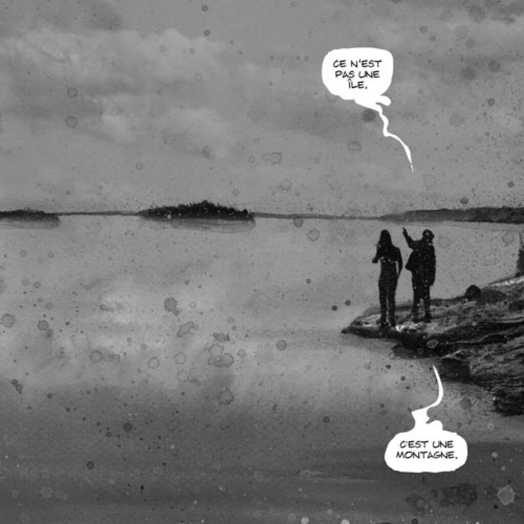 An illustration by Christina Quesnel for Amanda Perry’s May 2026 reviews of “Transmissions: Les Héritages de la Baie-James,” by Annie Desrochers and “Marche au pays réel,” by Samuel Lalande-Markon.