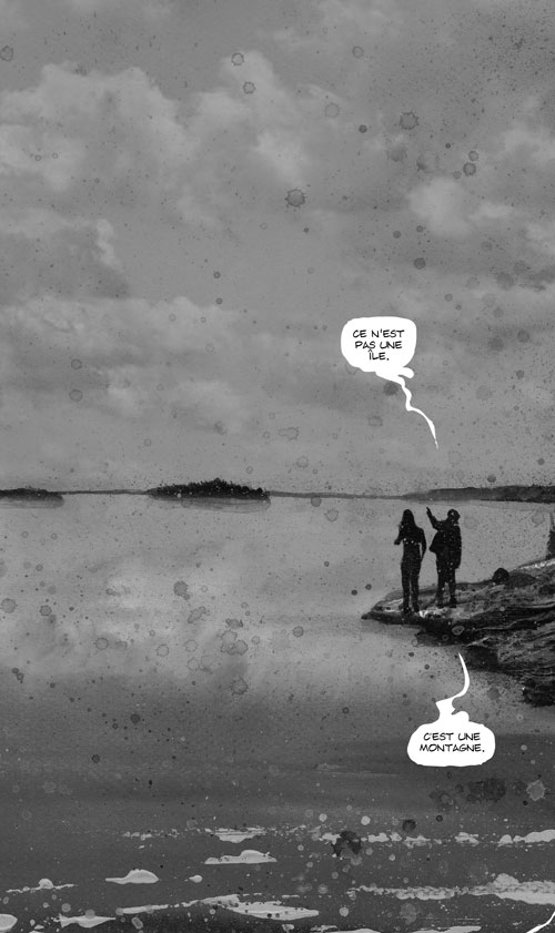 An illustration by Christina Quesnel for Amanda Perry’s May 2026 reviews of “Transmissions: Les Héritages de la Baie-James,” by Annie Desrochers and “Marche au pays réel,” by Samuel Lalande-Markon.