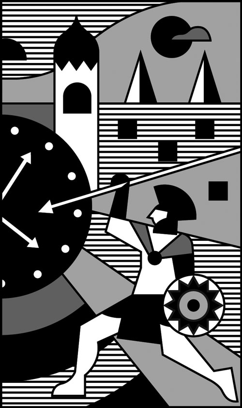 An illustration by Mateusz Napieralski for Randy Boyagoda’s June 2026 review of “Nobody’s Son,” by Yann Martel.