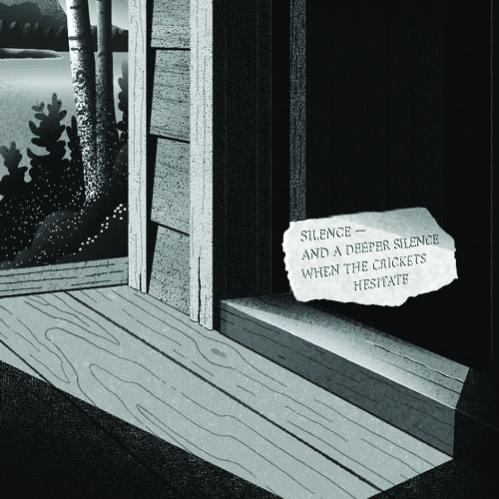 An illustration by Diana Bolton for Ron Graham’s June 2026 essay on Leonard Cohen, “Setting the Record Slate.”