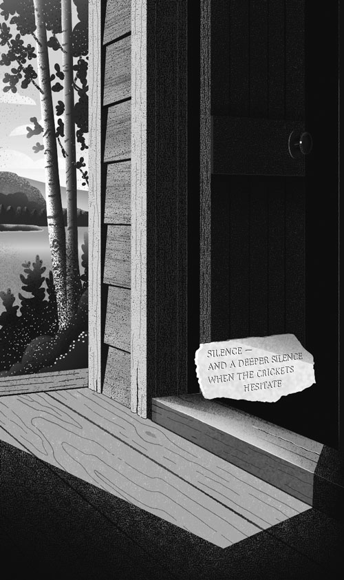 An illustration by Diana Bolton for Ron Graham’s June 2026 essay on Leonard Cohen, “Setting the Record Slate.”