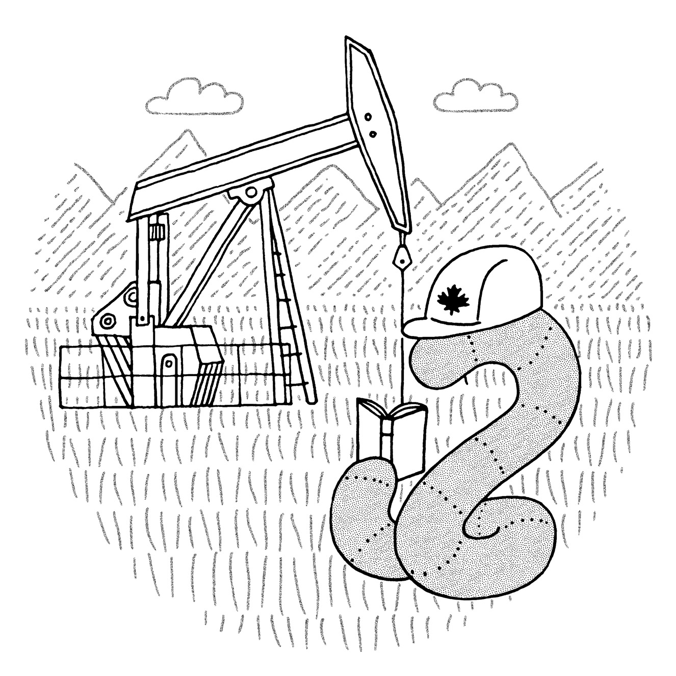 Bookworm, no. 149 homepage image. Worm as an oil rig worker in Alberta.