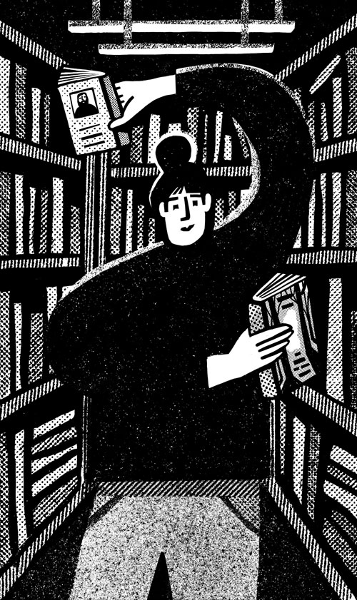 An illustration by Sandi Falconer for Amanda Perry’s June 2026 review of “Pour un paquet de Player’s,” by Daniel Grenier and “La Maison du rang Lynch,” by Alexie Morin.