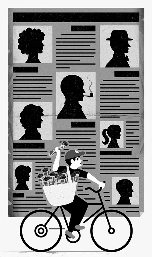 An illustration by Blair Kelly for Gary Ross’s June 2026 essay, “Those Early Morning Rounds.”