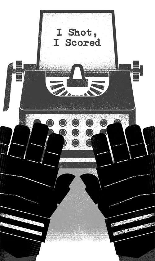 An illustration by Matthew Daley for Stephen Smith’s June 2026 review of seven hockey biographies.