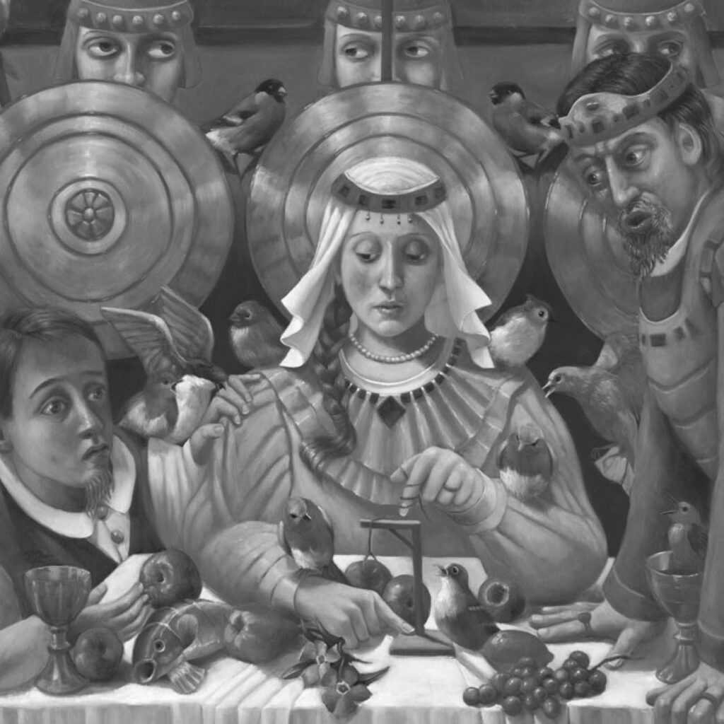 An illustration by Bridgeman Images for Jack Sullivan’s July/August 2026 review of “Queen Esther,“ by John Irving.