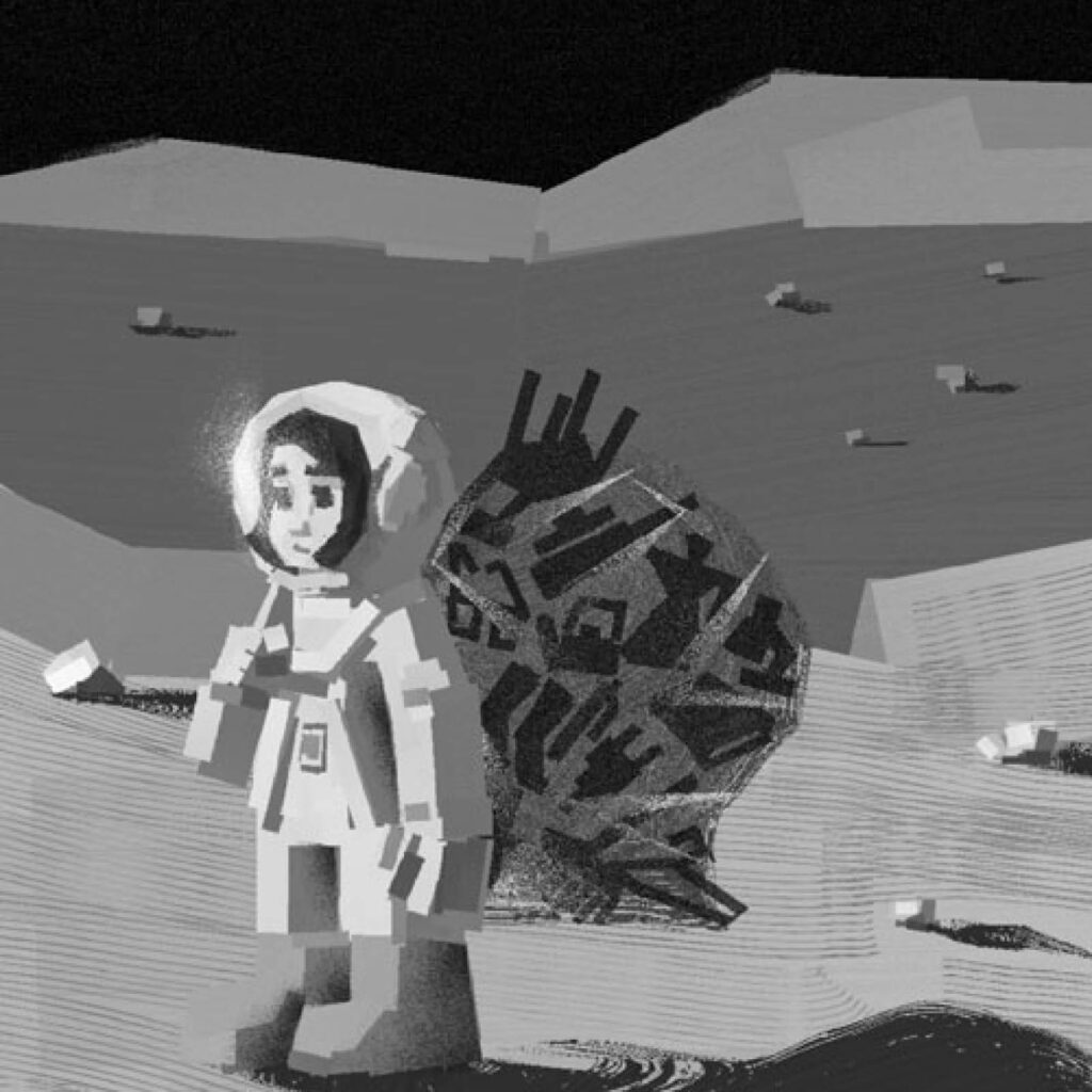 An illustration by YQ Huang for Jack Wang’s July/August 2026 review of “The Astronaut Children of Dunbar Street” by Wiley Wei-Chiun Ho.