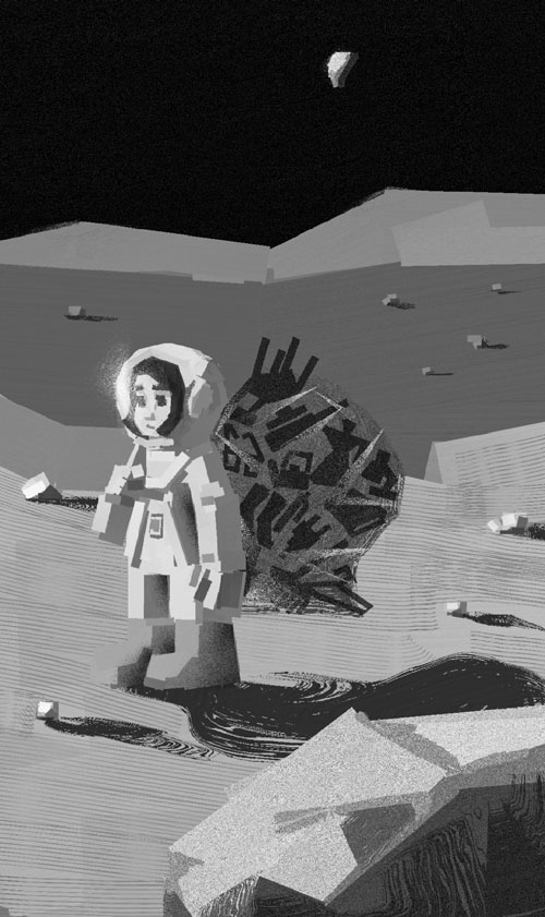 An illustration by YQ Huang for Jack Wang’s July/August 2026 review of “The Astronaut Children of Dunbar Street” by Wiley Wei-Chiun Ho.
