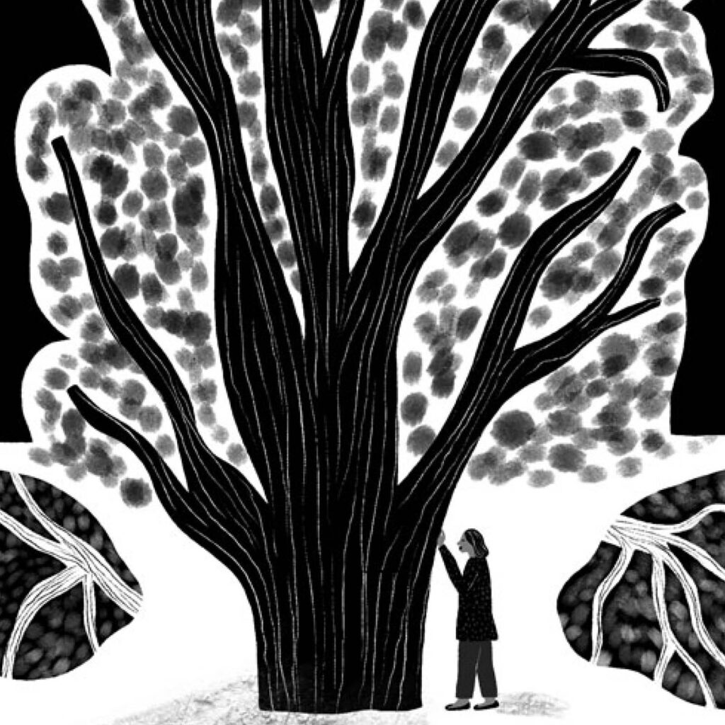 An illustration by Natàlia Pàmies Lluís for Marisa Grizenko’s September 2026 review of “Asha in Her Garden,” by Anita Rau Badami.