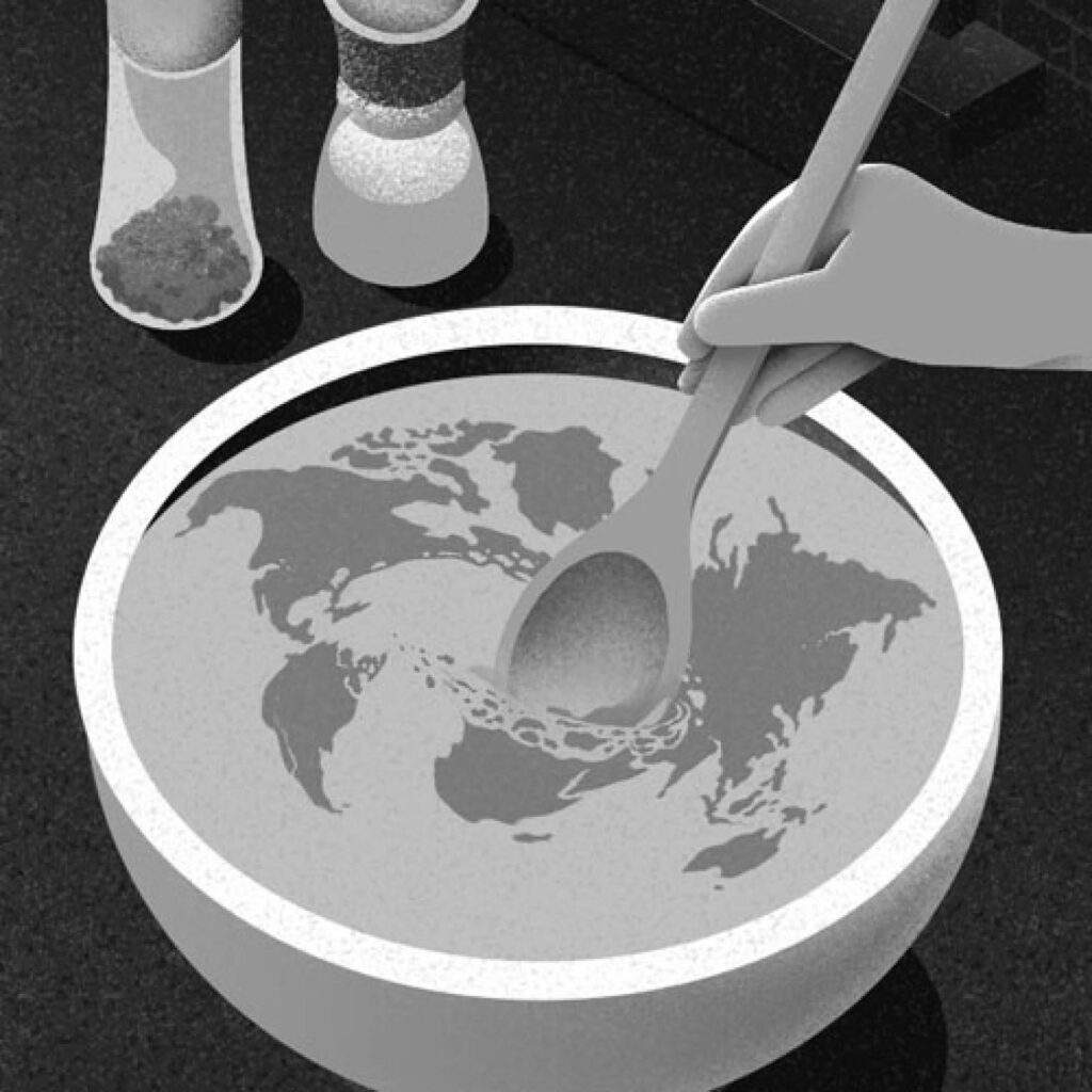 An illustration by Diana Bolton for Sarah E. Tracy’s September 2026 review of “Acquired Tastes,” by James Chatto, W.L. Martin, and Joseph Sproule.