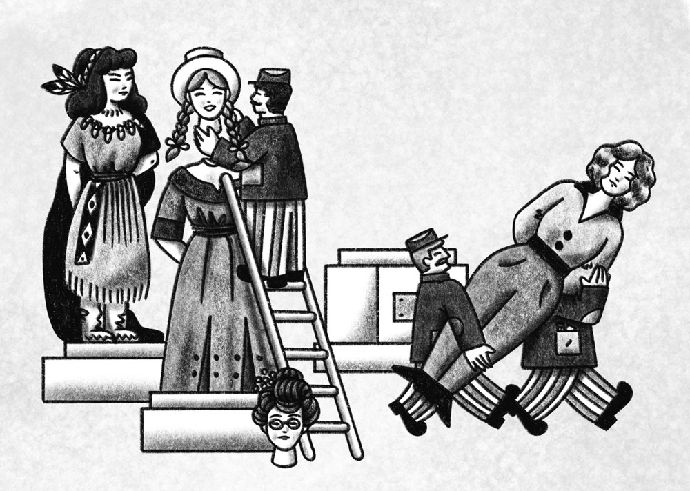An illustration by Gwendoline Le Cunff for Caroline Noël’s September 2026 review of “Literary Life After Death: Commemorations of Writers in English-Speaking Canada,” by Carole Gerson.