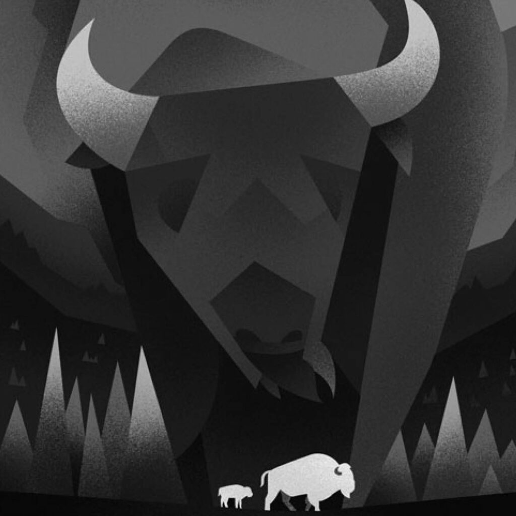 An illustration by Dave Murray for Dan Rubinstein’s September 2026 review of “Buffalo Lessons,” by Karsten Heuer.