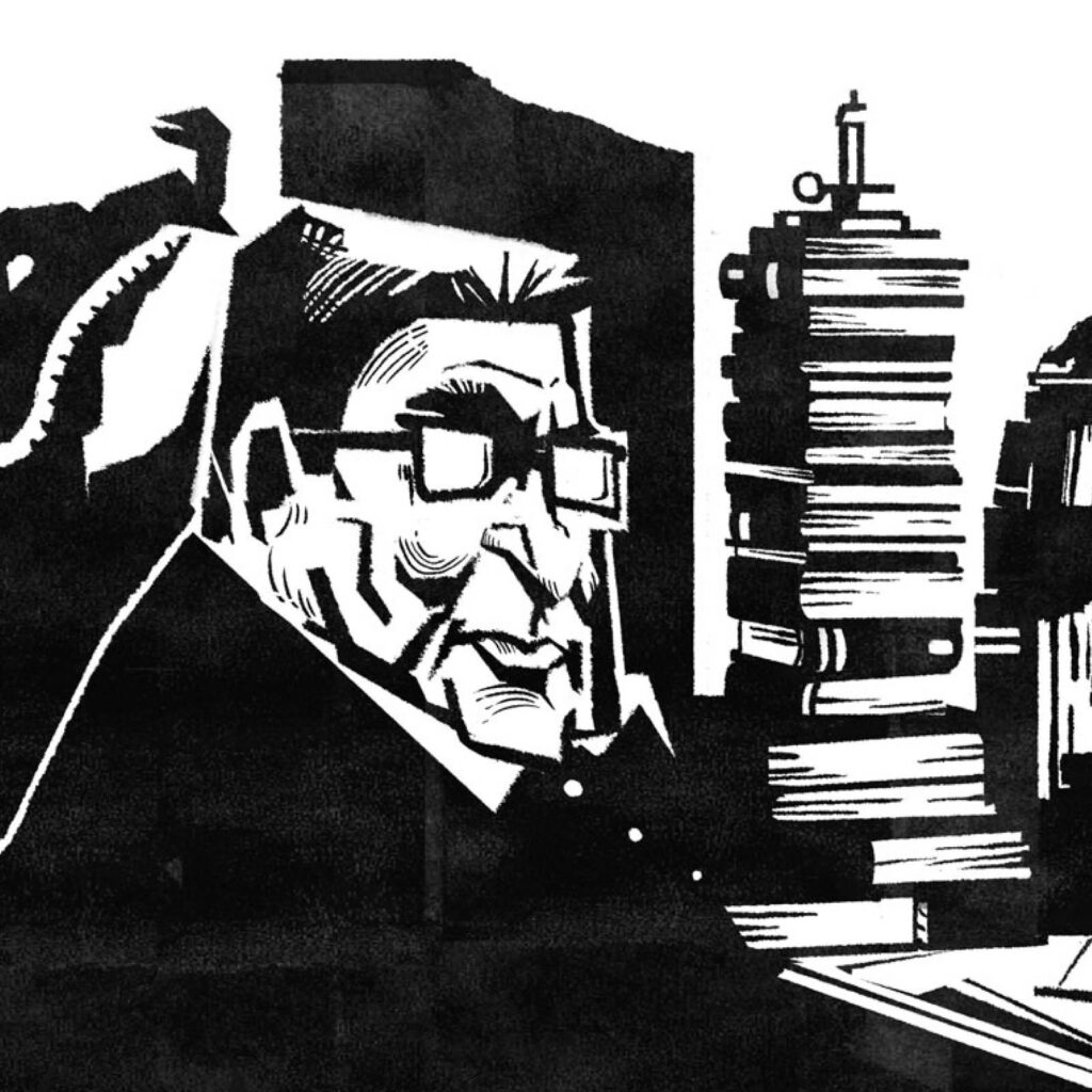 An illustration by Alessio Rios for Mark Fried’s September 2026 review of “Selected Poems,” by José Emilio Pacheco and edited by George McWhirter.