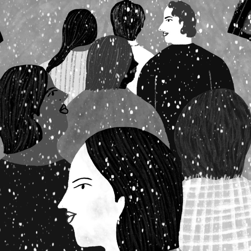 An illustration by Natàlia Pàmies Lluís for Linda Leith’s October 2026 review of “Ninan: Tiohtiá:ke, Montreal,” by Michel Jean and translated by Susan Ouriou.