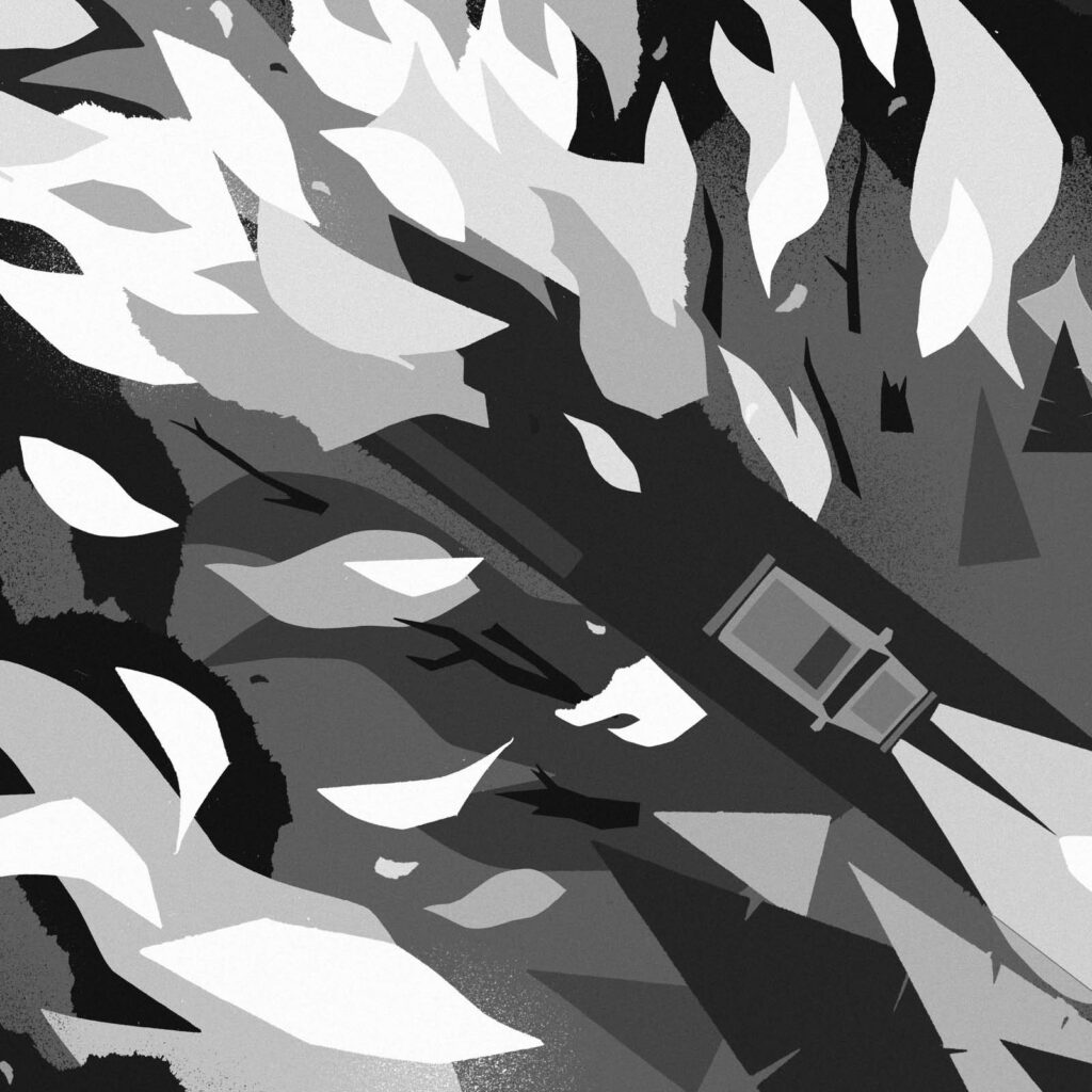An illustration by Dave Murray for Troy Nahumko’s October 2026 essay, “Above Summerland.”