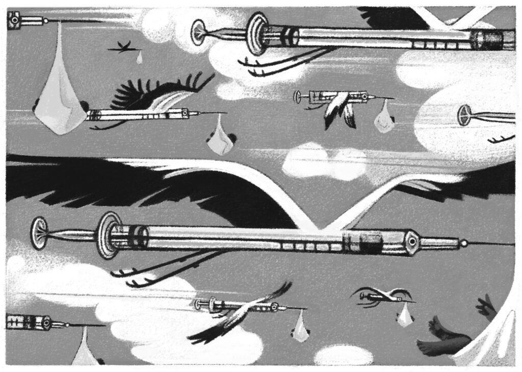 An illustration by Sarah Farquhar for Lisa Gregoire’s November 2026 review of “In Fertility,” by Kathryn Blaze Baum.