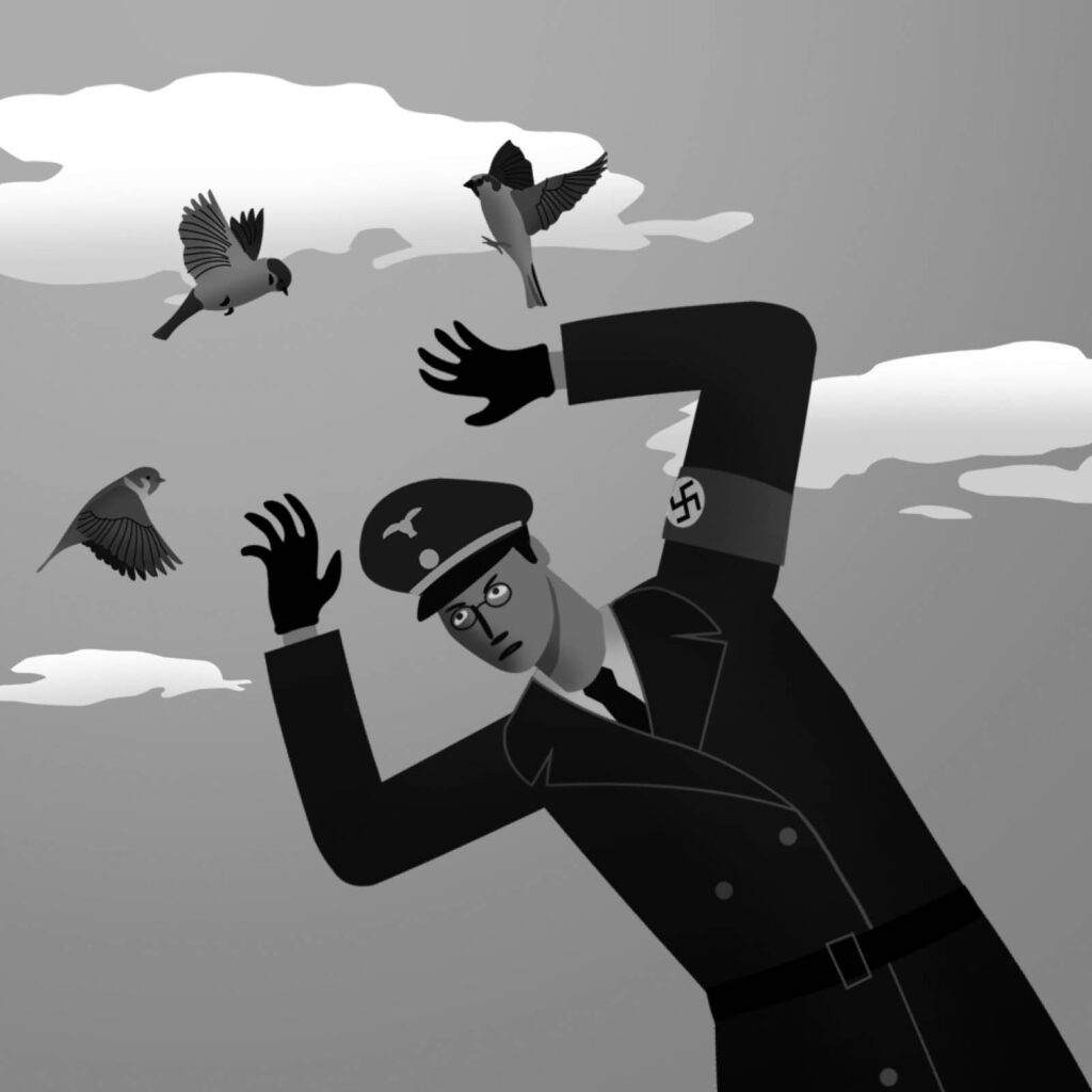 An illustration by Nick Lowndes for David Marks Shribman’s November 2026 review of “Operation Sparrow” by Jason Bell.