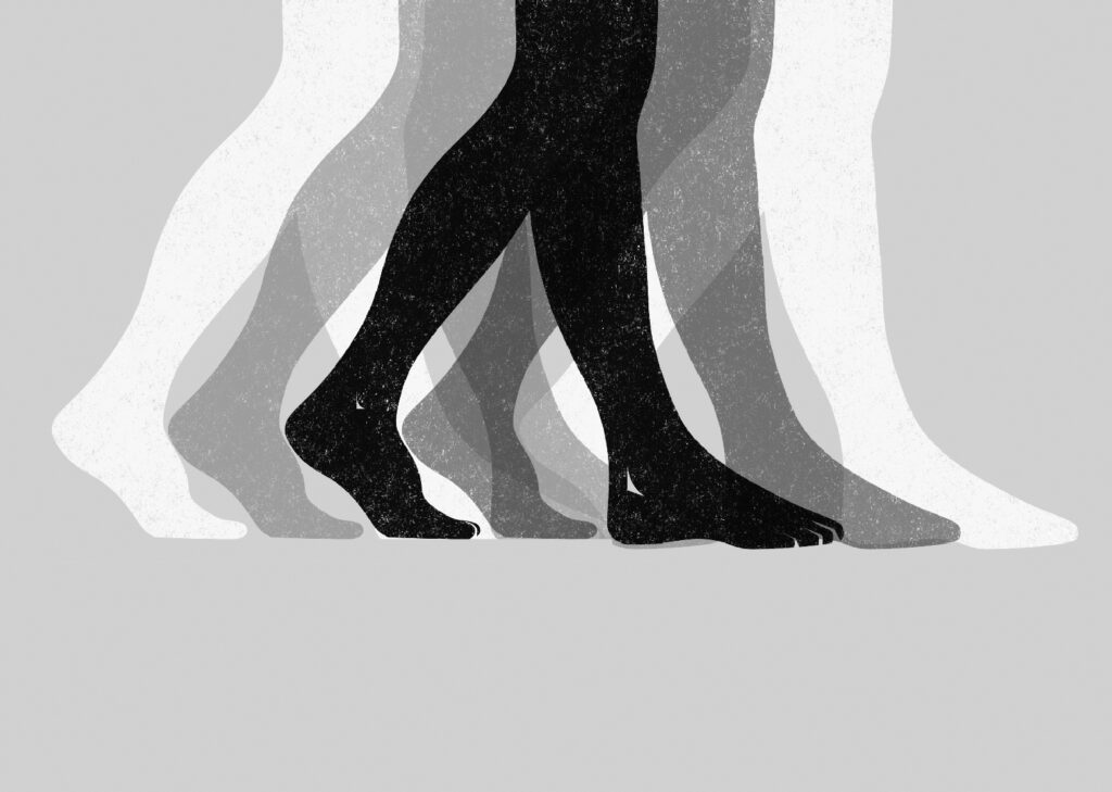 An illustration by Diana Bolton for Bronwyn Averett’s November 2026 review of “Women, Walking,” edited by Zahra Ebrahim and Jane Farrow.