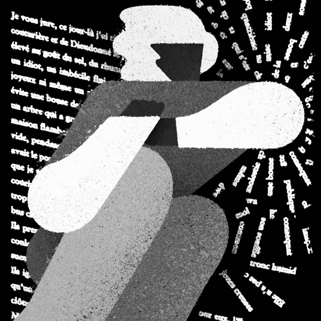 An illustration by Karsten Petrat for Amanda Perry’s November 2026 review of “C’était ça ou mourir,” by Thélyson Orélien.