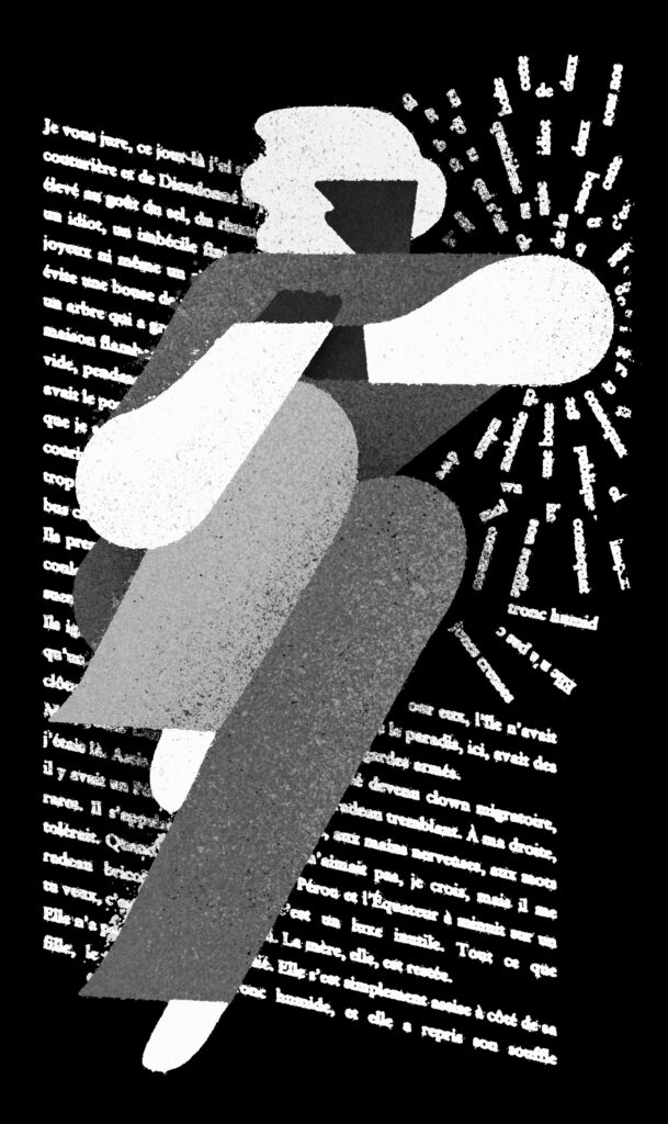 An illustration by Karsten Petrat for Amanda Perry’s November 2026 review of “C’était ça ou mourir,” by Thélyson Orélien.