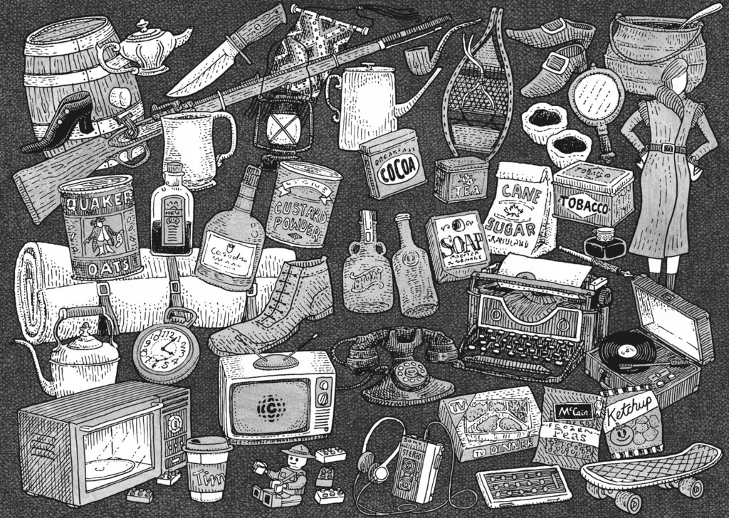 An illustration by Tom Chitty for Pamela Divinsky’s November 2026 review of “The Dominion of Shoppers,” by Steve Penfold.