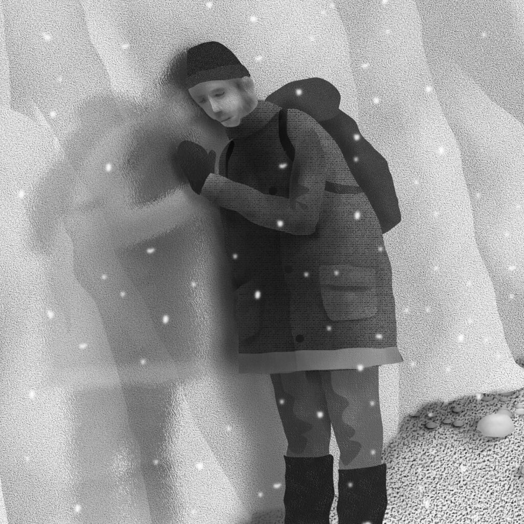 An illustration by Dave Cutler for Sophia Ohler’s November 2026 review of “A Glacier’s Guide to Dying,” by Michelle Porter.